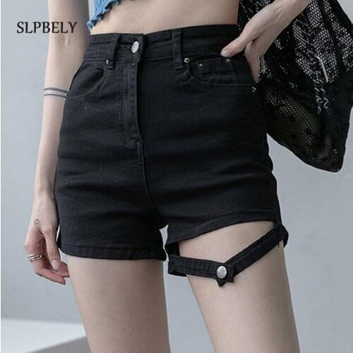 SLPBELY Summer Vintage Denim Shorts High Waist Leisure Denim Shorts 2021 Harajuku Blue Black Ladies Jean Demin Shorts Stresswear