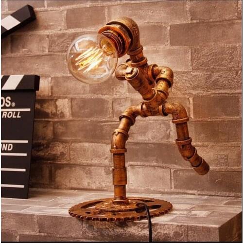 Loft American retro nostalgic water lamp Bar Cafe decorative table lamp bedroom creative robot desk lamp edison bulb LU8141159
