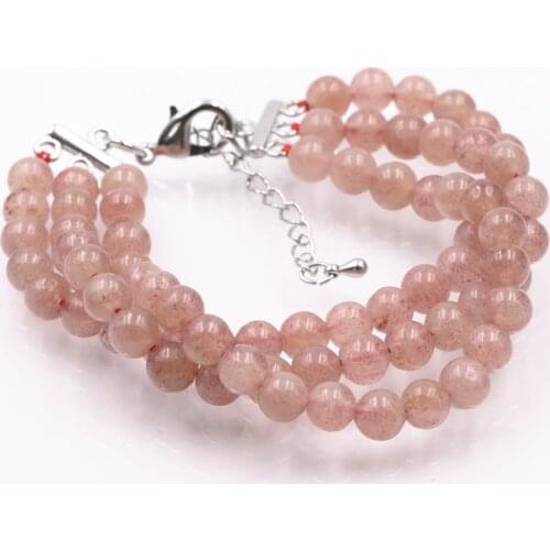 Fashion Bracelet Natural Sunstone Stone 6mm Round Pink Strawberry Women Crystal Beads Bangle Bracelets Lovely Gifts 7.5" A580