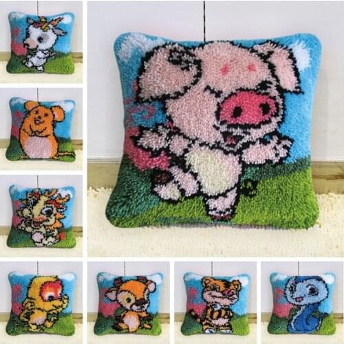 Cartoon Zodiac Latch Hook Rug Kits Cushion Latch Hook Pillow Mat DIY Craft Animal Cross Stitch Needlework Crochet Embroidery