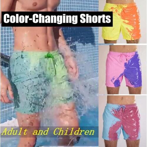 Color Changing Swim Shorts Men Plus Size Quick Dry Seaside Holiday Beach Shorts Adult Children Outdoor Training Sports Shorts