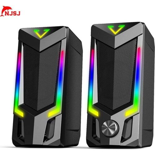 NJSJ Computer Combination Speakers RGB Wired Wireless Bluetooth Speakers System Home Theater Surround SoundBar for PC TV