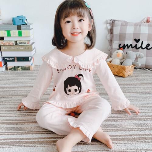 2021 New Childrens Pajamas Womens Spring Autumn Comfortable And Loose Cotton Middle-Aged Baby Home Service Long-Sleeved Suit