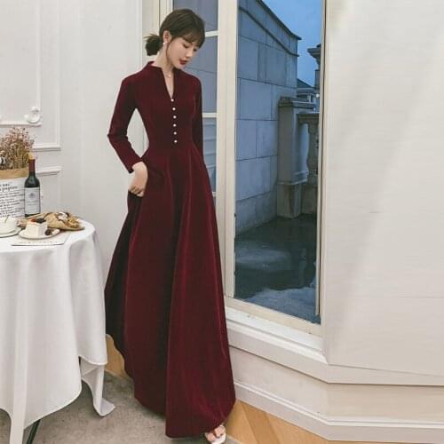 2021 New Long Sleeves V-neck Evening Dress Muslim Engagement Party Prom Gown
