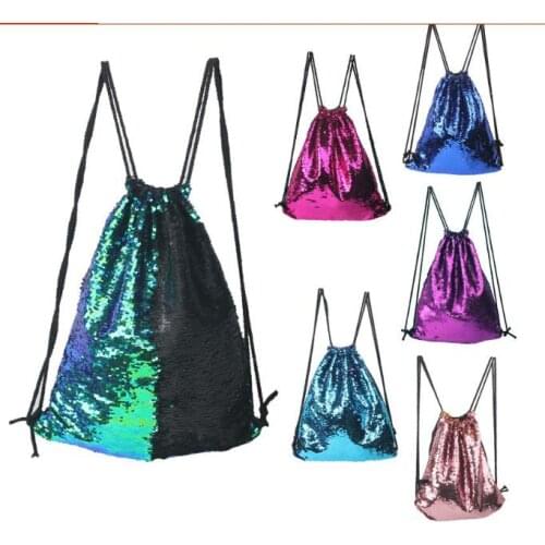 New Mermaid Sequin Backpack Sequins Drawstring Bags Reversible Paillette Outdoor Glitter Sundries Storage Bags Travel Bag SL6012