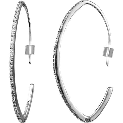 Authentic 925 Sterling Silver Oval Sparking Hoop Stud Earrings for Women Clear CZ Earing Fine Jewelry Gift Ear Bijoux Brincos