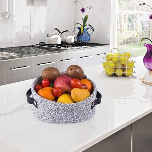 Hot Small Woven Basket For Storage Oval Rope Coil Baskets With Handle Mini Cotton Basket Little Organizer Bins