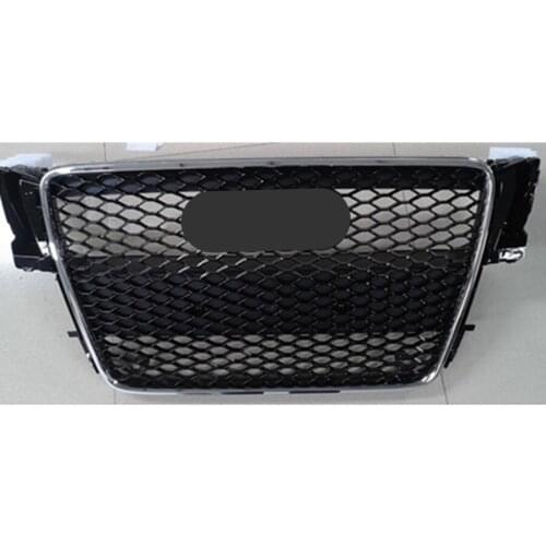 For RS5 Style Front Sport Hex Mesh Honeycomb Hood Grill Chrome Gloss Black for Audi A5/S5 B8 2008 2009 2010 2011