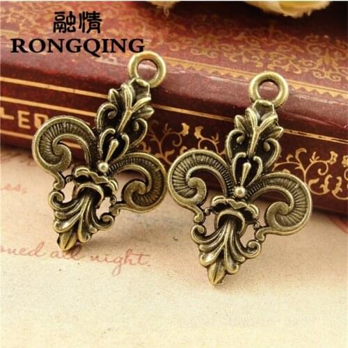 RONGQING Vintage Bronze 17*25MM Cherry Blossoms Jewelry Charms 50pcs/lot Retro DIY Accessories Sieraden