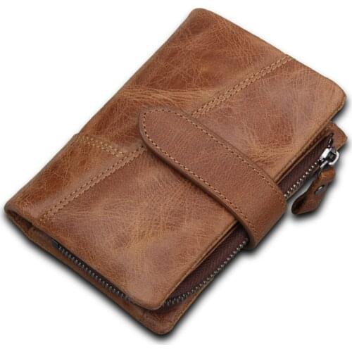 Luxury men wallet genuine Crazy horse leather purse High Quality Brand Design Zipper&hasp Wallets male Purses For Card Holder