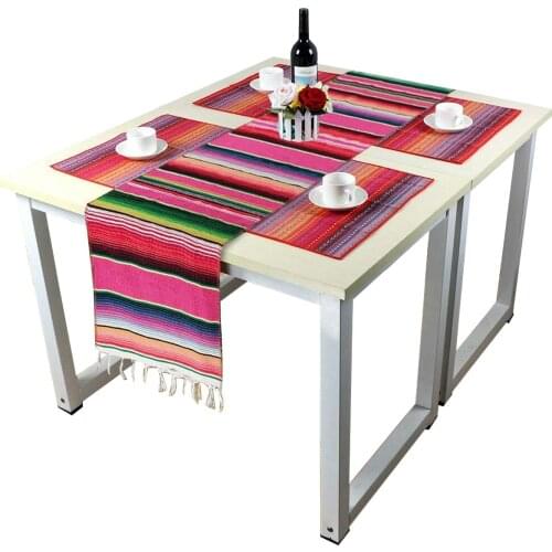 Table Runner Cloth Bright Color Manual Tassel Fine Workmanship Mexican Serape Striped Table Decoration
