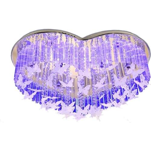 Modern Stainless Steel Heart Top Crystal Living Room Ceiling Lamp Ceramic Rose LED Bedroom Ceiling Lights Butterfly Hanging Lamp