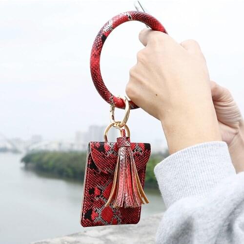 PUOU Bracelet Bag Cards Pack Cash Pocke Key Case Snake Pattern Leather Card Wallet Female Card Holder Credit Card Case