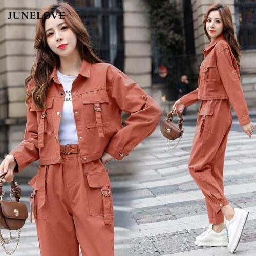 Streetwear Casual Two Piece Sets Autumn Workwear Jacket + Cargo Pants Suits Fashion Loose Tracksuit Harajuku Boyfriend Outfits