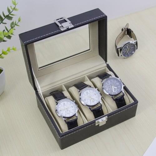VoltaBox 2021 New Watch Box PU Leather Black 3-digit Watch Storage Box Watch Display Box Watch Case Watch Organizer