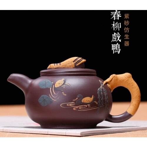 Yixing Purple Sand Teapot Ore Mine Purple Mud Tea Ware Spring Willow Drama Duck Hand-painted Mud Painted Teapot