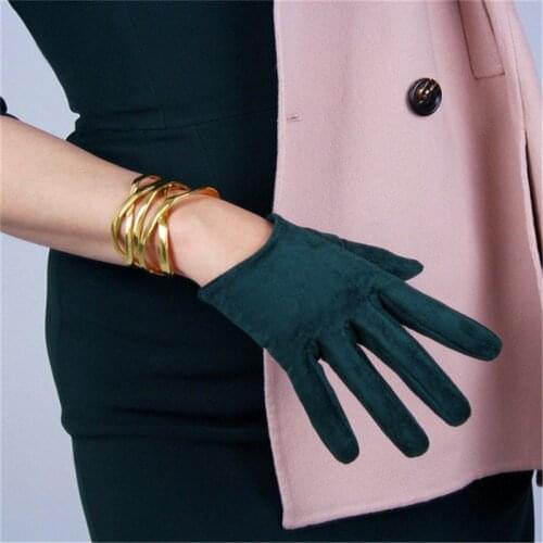 Suede Gloves 16cm Short Simulation Leather Sanding Skin Suede Matte Dark Green Women 5-JPSL16