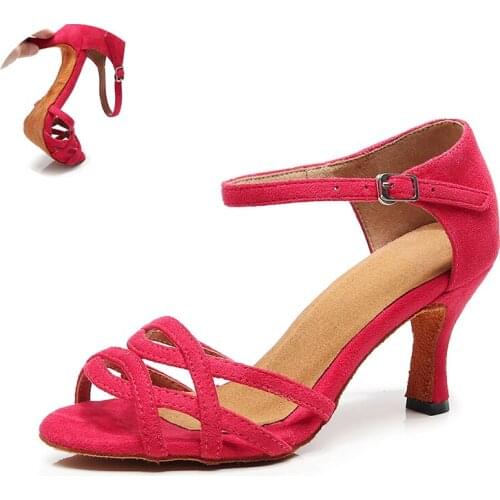 Women flannel latin dance shoes red soft sole ballroom salsa dancing shoes for woman high heel tango waltz dance -shoes for girl