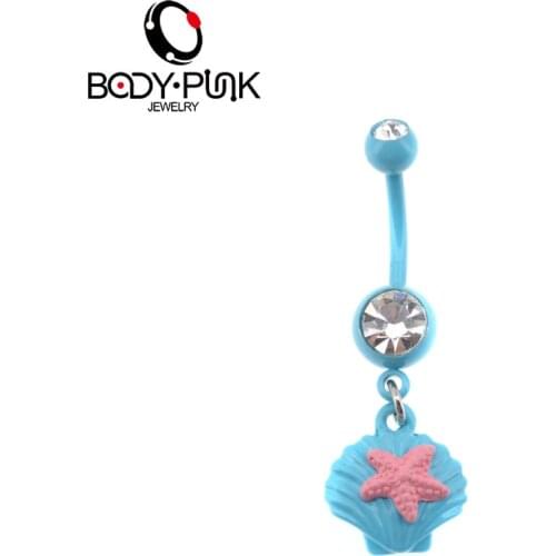 BODY PUNK Summer Light Blue Shell Pink Starfish Dangle Belly Button Ring Female Fake Piercing Nombril Navel Piercing Jewelry