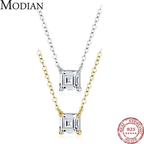 Modian Real 925 Sterling Silver Square Emerald cut Clear CZ Classic Necklace Pendant For Women Wedding Charm Fine Jewelry 2020