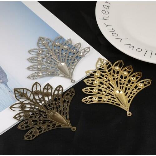 10Pcs/lot Gold/Bronze/Rhodium Plated 75x78mm Peacock Shape Filigree Connectors Metal Connector For Jewelry Making DIY Findings