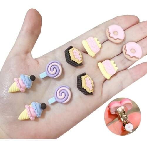 10pcs/lot Mixed Styles Lot lovely Dessert Children Jewelry Baby Girl Earrings Kids Ear Clip On Pierced Alloy Painless Earrings