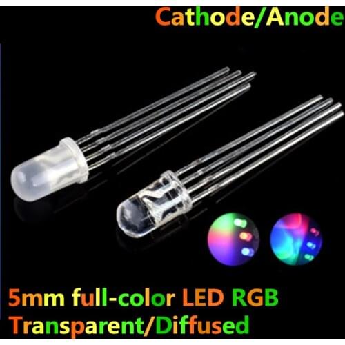 100PCS 5mm full-color LED RGB red/green/blue Common Cathode/Anode Four feet Transparent/Diffused color light 5mm diode colorful