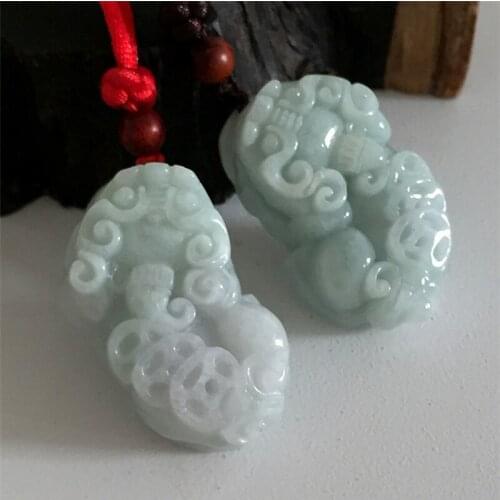 2PC Natural Emerald Dragon Jade Pendant Beads Necklace Charm Jewellery Fashion Hand-Carved Man Woman Luck Amulet New