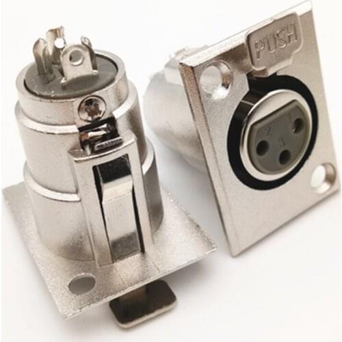 2Pcs high quality 3Pin XLR Metal Housing Connector hole panel mount chassis socket, Male / Female jack plug Square Shape Metal