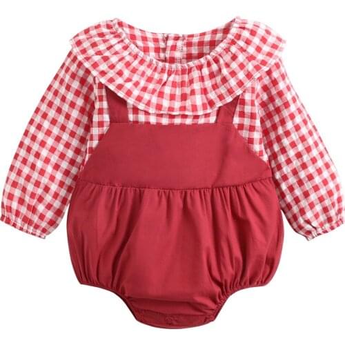 Infant Baby Bodysuit Long Sleeve Twins Baby Clothes O-Neck Spring Autumn Soft Cotton Toddler Girls Plaid Jumpsuit For Baby 0-2y