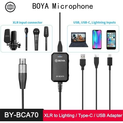 BOYA BY-BCA70 XLR to Lighting Type-C USB Audio Adapter Cable for iPhone Android Smartphone PC Mic Microphone Accessories