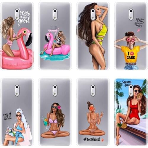 TPU For Nokia 1 2 3 5 6 8 Phone Case Silicone Black Sexy Girl Summer Bikini Beach Soft Back Cover For Nokia X6 7 Plus Case