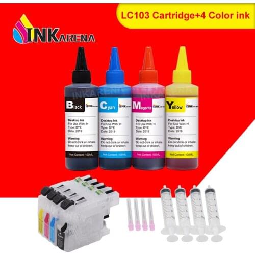 INKARENA 4×100ml Printer Ink + LC103 XL Refillable Ink Cartridges For Brother LC 103 101 105 107 109 MFC-J4710DW J6520DW J6720DW