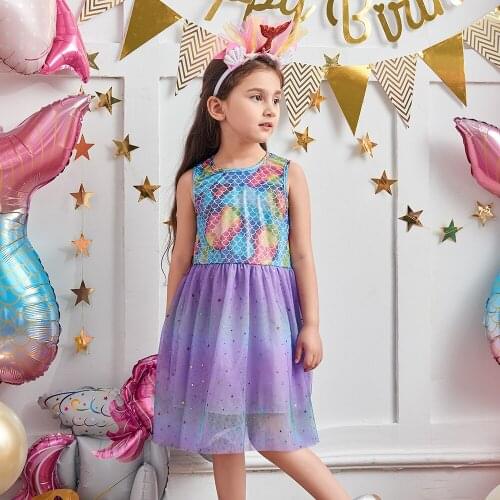 Princess Mermaid Dress for Girls Children Clothing Kids Summer Sleeveless Dress Toddler Casual Sling Dresses Tutu Vestidos