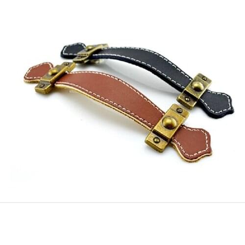 European antique leather handles Drawers closet door pulls shoe bag handles suitcase knobs Modern simple bedside cabinet handles