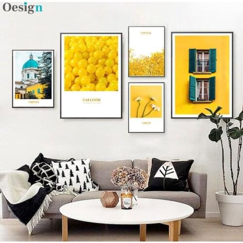 Ins yellow balloon painting poster landscape rustic and engraving decoration painting on the wall painting living room decoratio