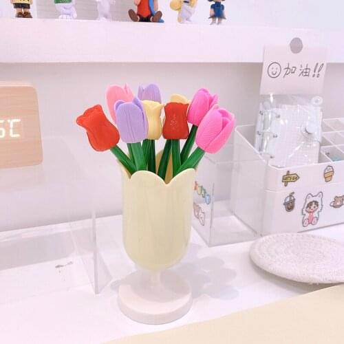 Colorful Tulip ballpoint pen Novelty PU simulation plant flowers ball point pen 14cm blue ink gift Student supplies