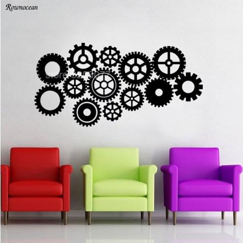 Creative Design Gear Wall Stickers Home Decor Living Room Steampunk Gears and Cogs Geometric Machine Vinyl Decal Office H548