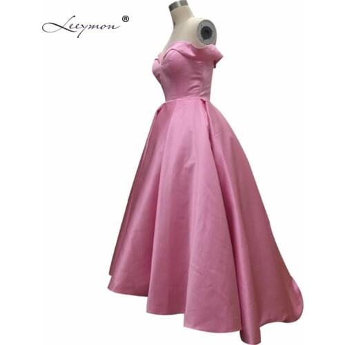 Leeymon Off-shoulder High Low Prom Dress Fast Shipping 2020 Real Prom Evening Dress Pink Vestido Formatura Leeymon Plus Size RE3
