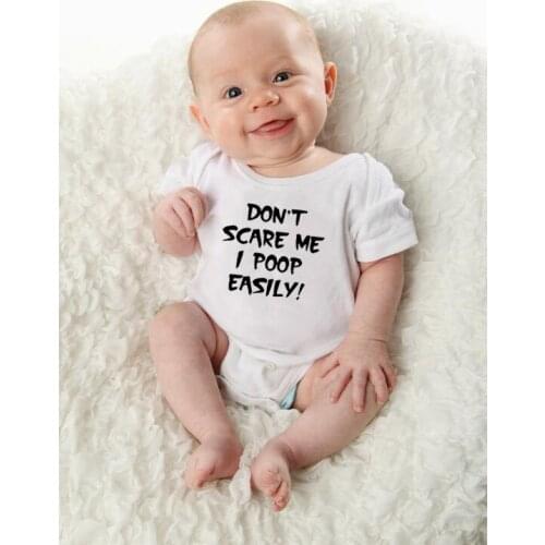 Don't Scare Me I Poop Easily Summer NewbornJumpsuit Funny Infant Baby Boy Girl Bodysuit Toddler Letter Print Playsuit