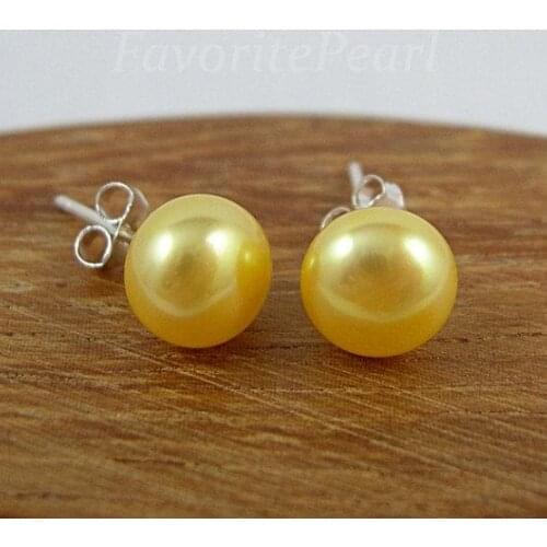 Favorite Pearl Earrings AAA 8-8.5mm Gold Color Natural Freshwater Pearl Stud Earring Set Hot Sale Classic Jewelry For Women Gift