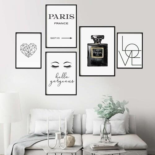 Fashion Wall Art Paris Perfume Poster Hello Gorgeous Lash Print Love Quotes Canvas Painting Wall Pictures for Living Room Decor