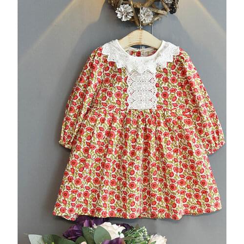 New Girls Christmas Dress Floral Long Sleeve Princess Back To School Casual Boutique Toddler Fall Clothes 2021