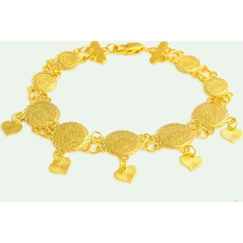 New Trendy Coin Jewelry Hanging Heart Bracelet Gold color Women Gifts