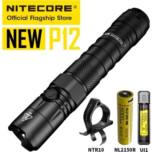 NITECORE NEW P12 Tactical Flashlight LED One Flashlight Military 1200 Lumens EDC Outdoor Torch Lamp Searchlight, 21700 Battery