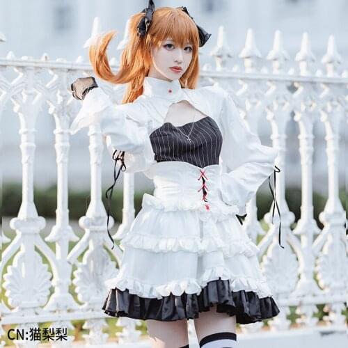 EVA cos Asuka clothing, gothic western dress, black and white retro dress, lo skirt