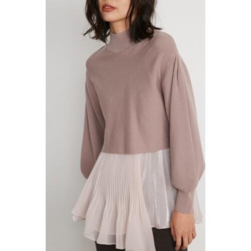 2021 Autumn Sweaters Japanese Jumpers Long Sleeve Back Drawstring Knitted Pullover Patchwork Pleated Ruffled Sling Sets