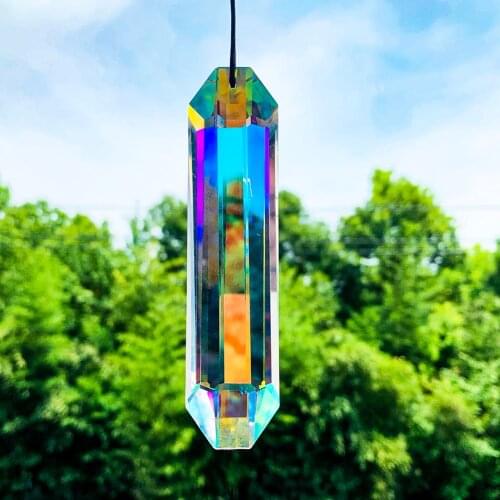 120mm AB Color Pillar Crystal Prisms Suncatcher Rainbow Maker Shinning Hanging Pendant for Chandelier Parts DIY Home Decoration