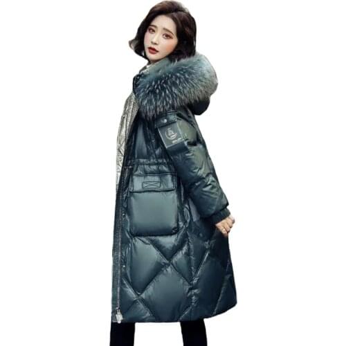 New Womens Down Jacket Long 2021 Winter Down Coat Women Jackets Fur Collar Hooded Warm Fashion Ladies Outerwear Black