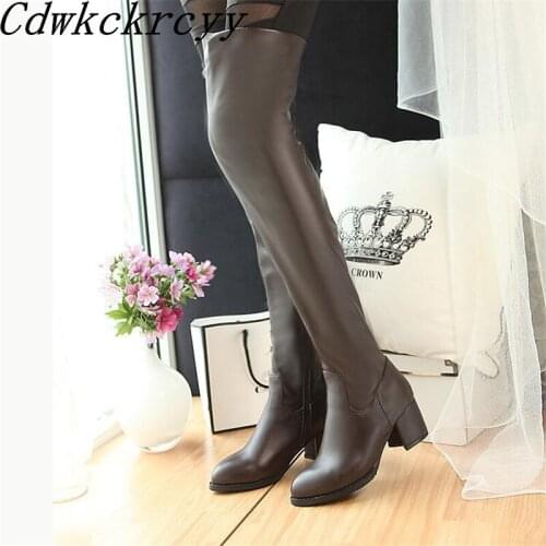 Winter New pattern fashion Round head black sexy High-heeled Over knee Boots Add wool Keep warm Fine heel Women Boots size 34-43